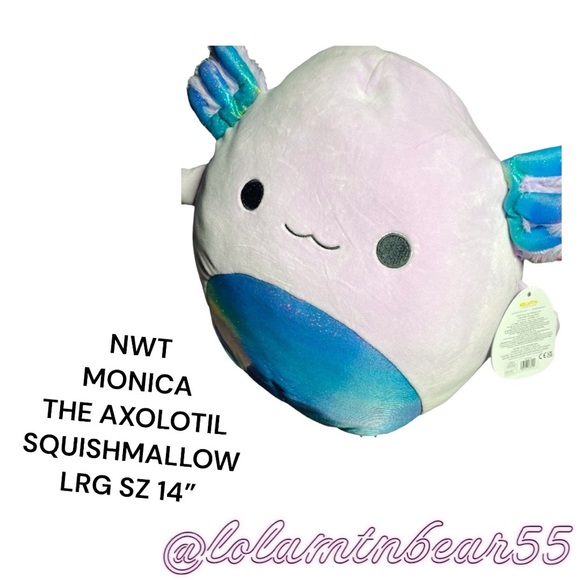 NEW W/TAGS LRG 14” MONICA THE AXOLOTL WITH RAINBOW 🌈 SHINY BELLY SQUISHMALLOW - Picture 7 of 7